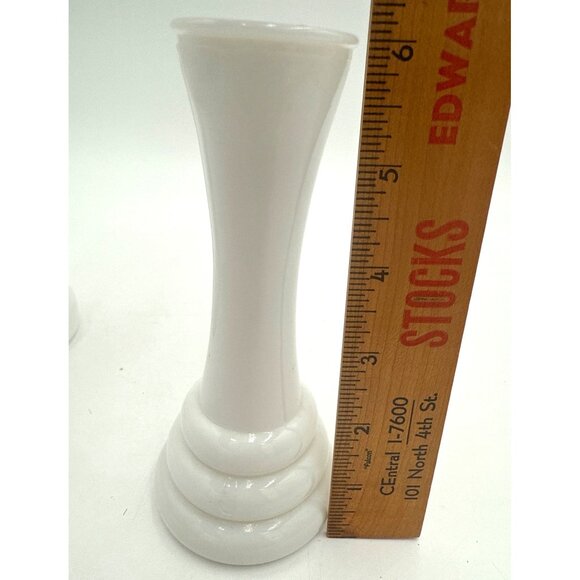 Three Vintage Milk Glass Vases Mid-20th Century Hobnail & Smooth & Candle Holder - Picture 7 of 13